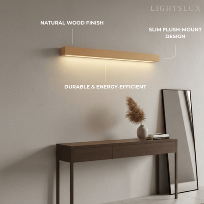Arcato Minimalist Linear LED Ceiling Light – Walnut/Wood for Living Room