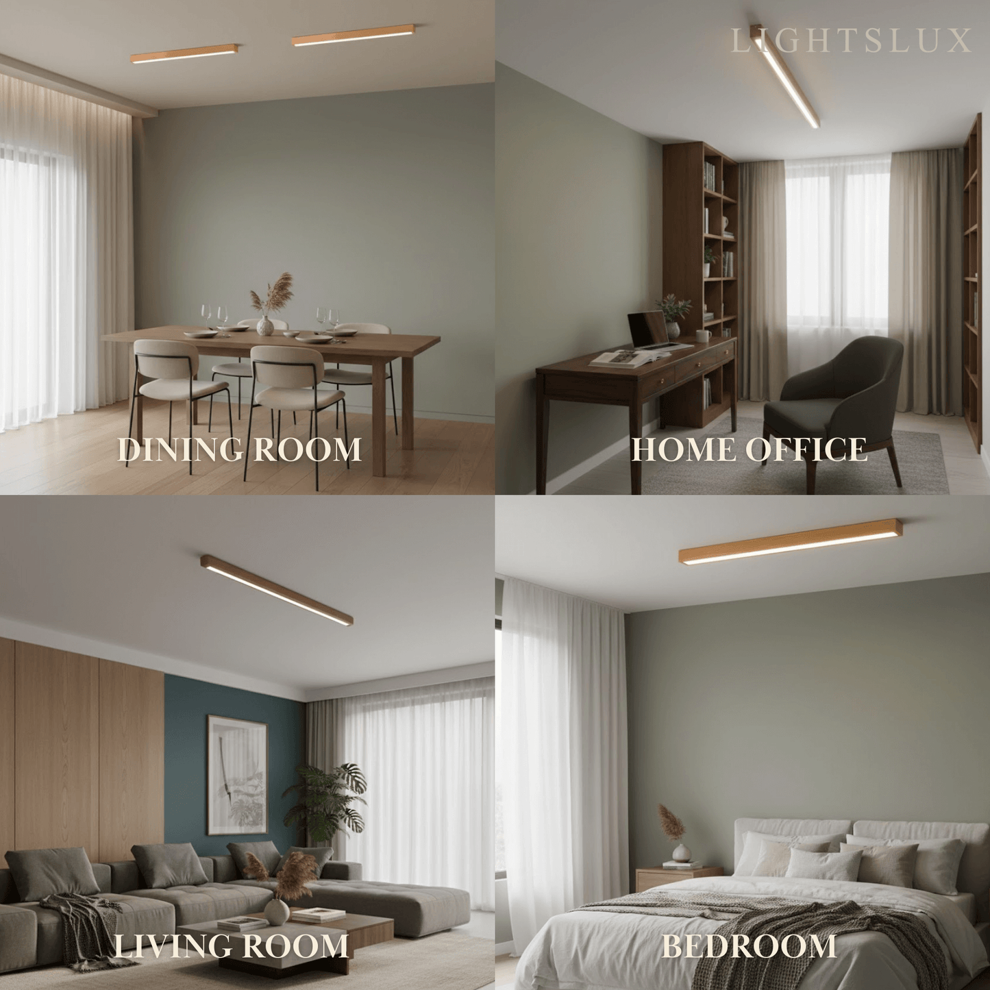 Arcato Minimalist Linear LED Ceiling Light – Walnut/Wood for Living Room