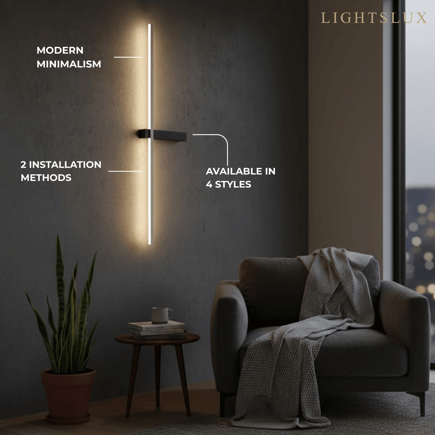 Arcato Minimalist Linear LED Wall Lamp – Black/White/ Red for Living Room
