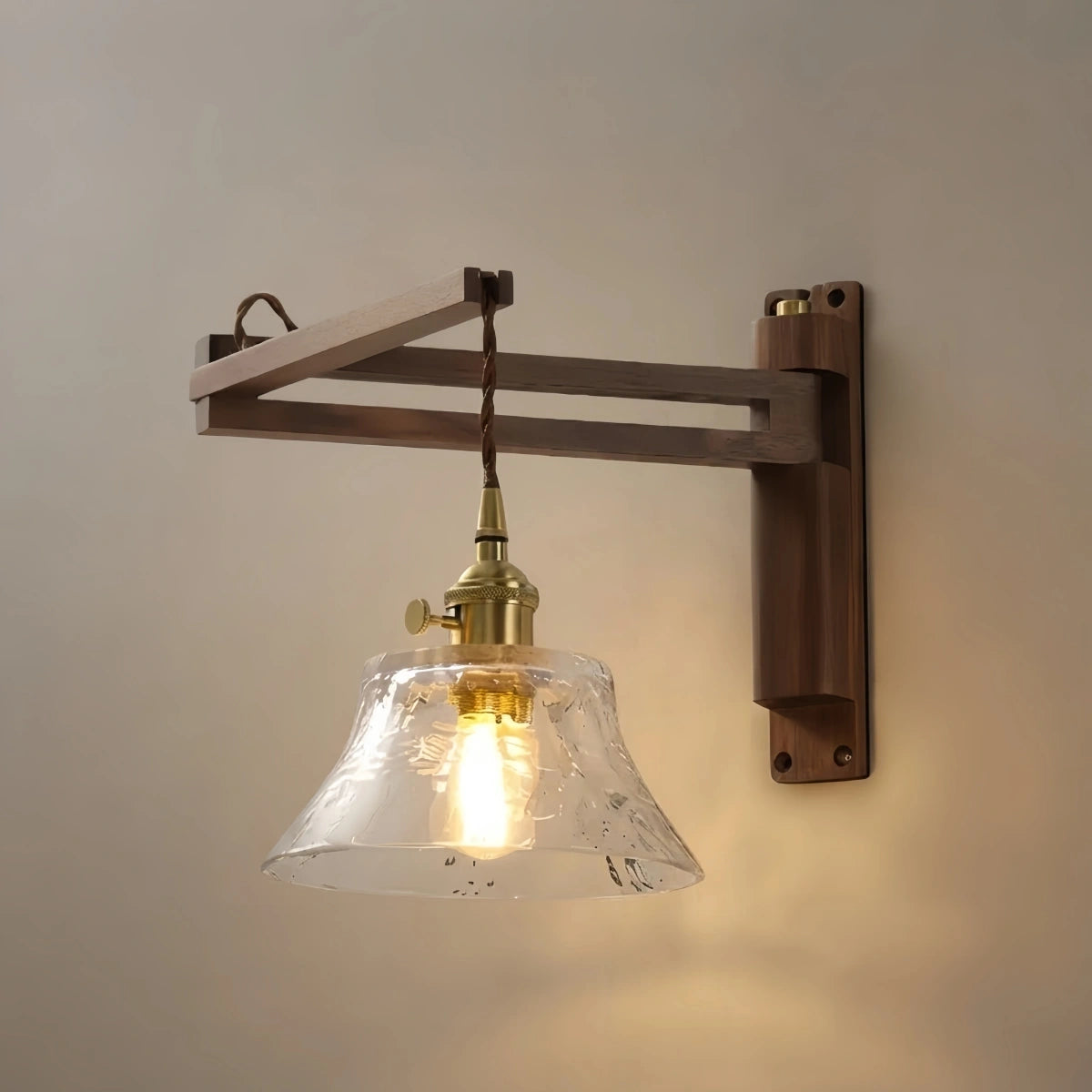 Irondale Vintage Conical Wall Lamp — Walnut Wood & Ceramic Shade for Bedroom