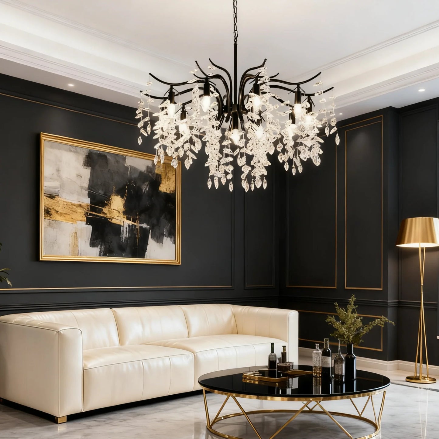 Excelis Royal Kristalllüster – Luxuriöses Schwarz/Gold-Finish für Wohn-/Esszimmer