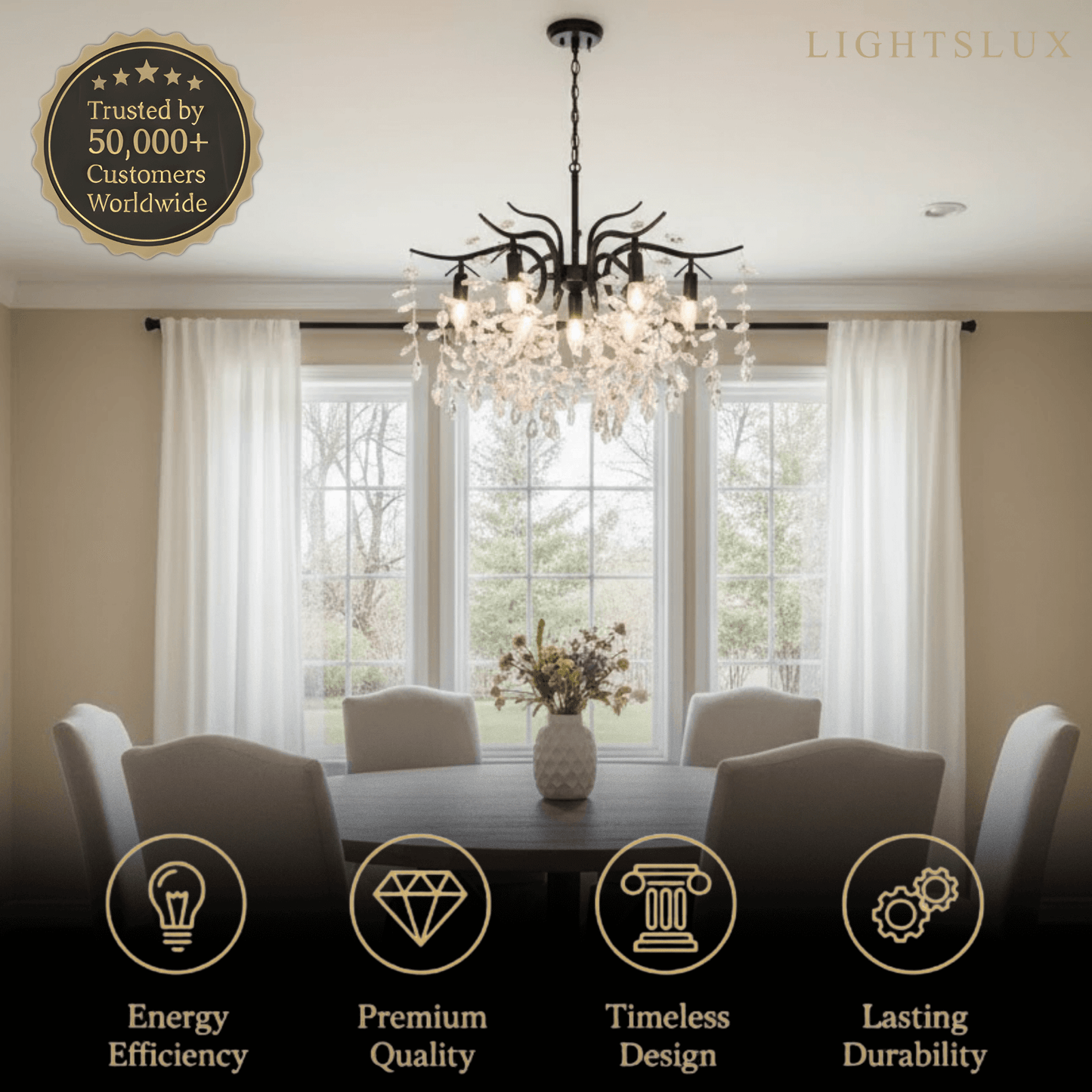 Excelis Royal Crystal Chandelier – Luxurious Black/Gold Finish
