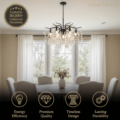 Excelis Royal Crystal Chandelier – Luxurious Black/Gold Finish