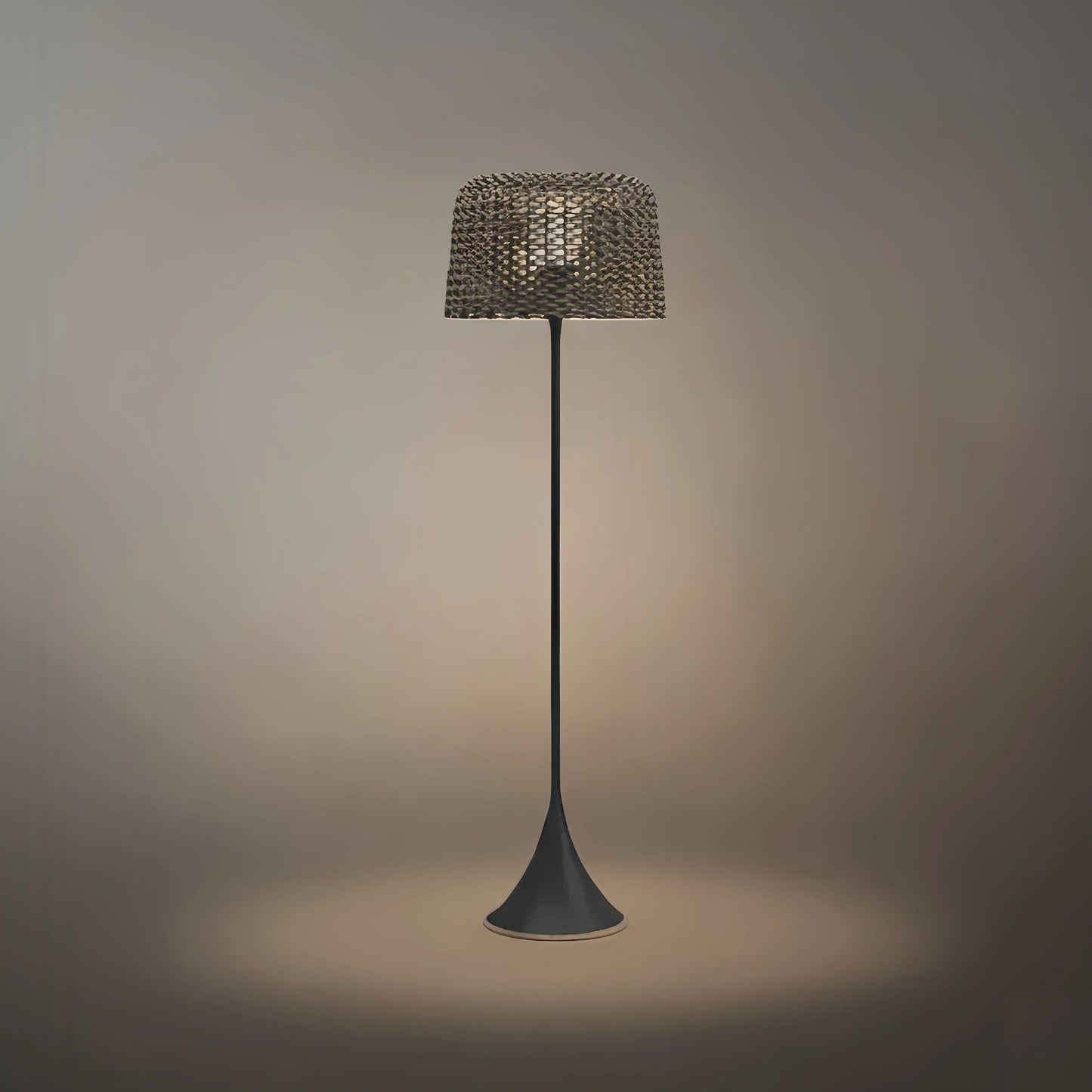 Bamburo Vintage Rattan Solar Outdoor Floor Lamp – Black Metal Hooded Terrace