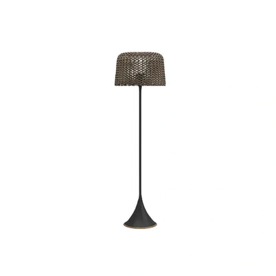 Bamburo Vintage Rattan Solar Outdoor Floor Lamp – Black Metal Hooded Terrace