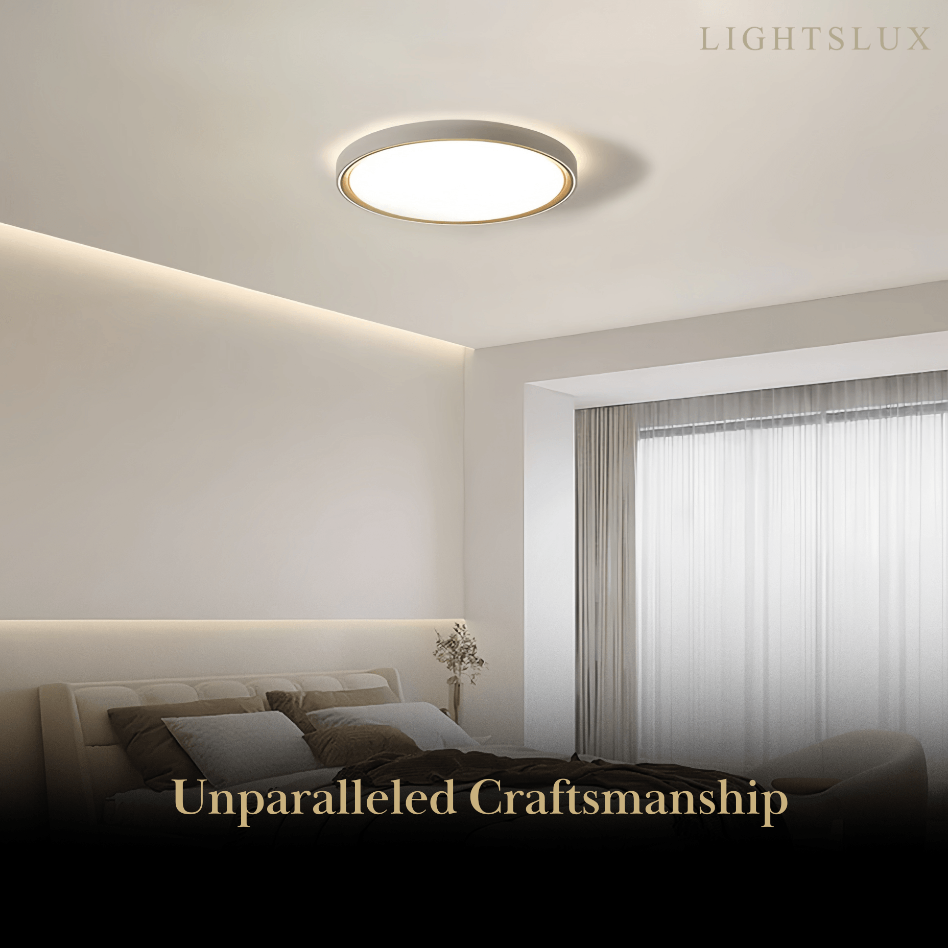Moderne graue Deckenleuchte „Embrace“ – Metallrahmen, quadratisch/rund, fürs Schlafzimmer