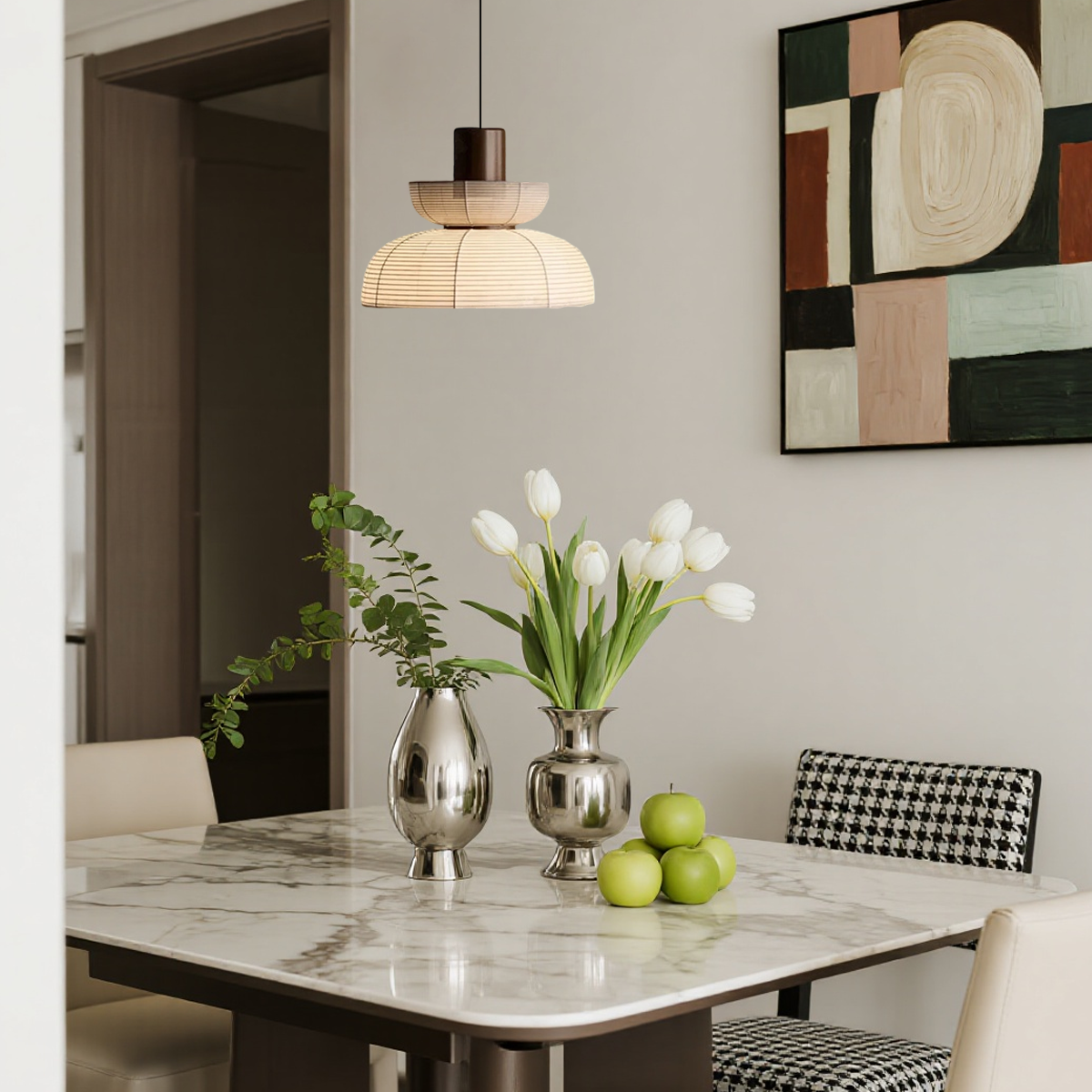  Pendant Light Metal Fabric Geometric Dining Room