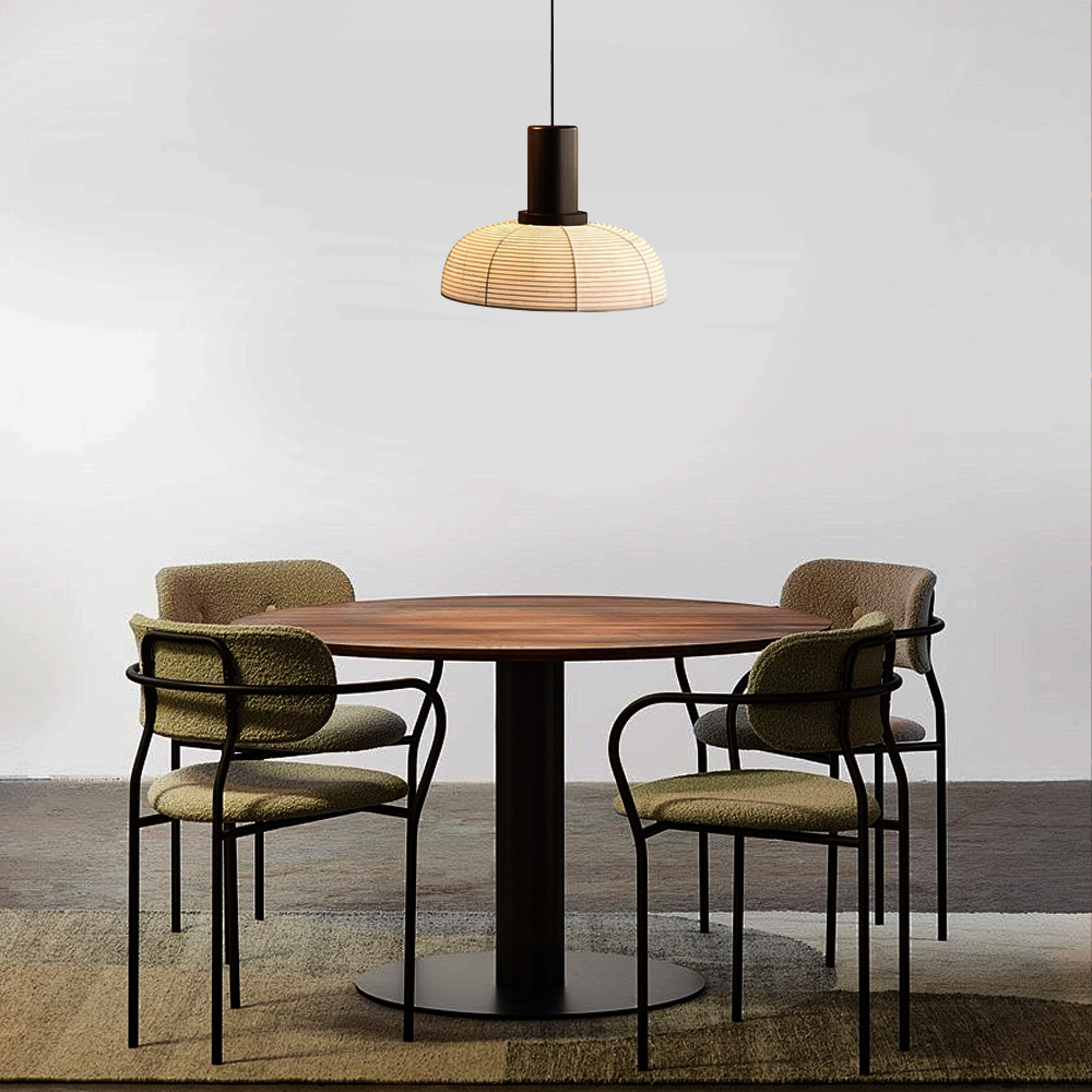 Retro Fabric Pendant Light - Beige/Brown Metal Frame 