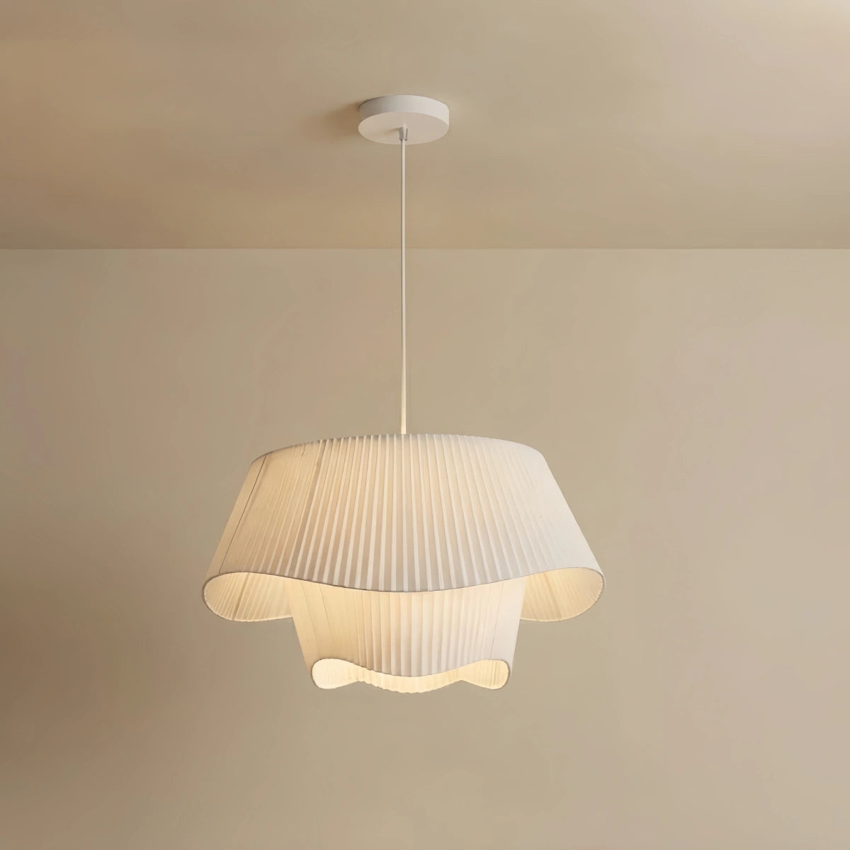 Crema Nordic Fabric Pendant Light — White Metal Frame with Fabric Shade for Dining Room