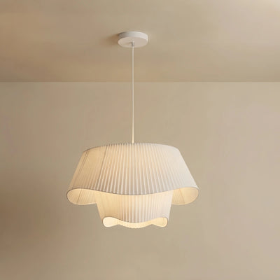 Crema Nordic Fabric Pendant Light — White Metal Frame with Fabric Shade for Dining Room