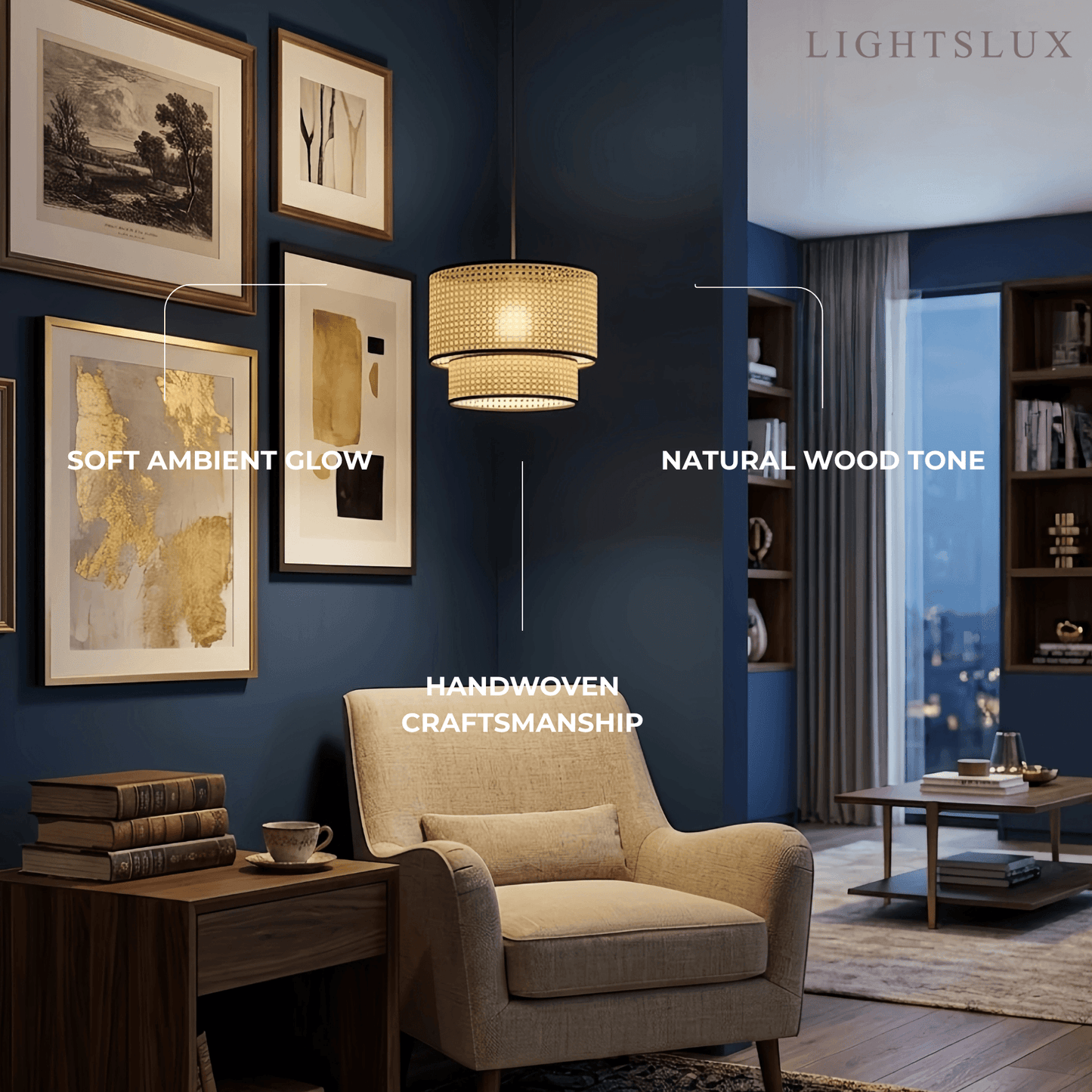 Rattan Pendant Light - Double-Layer Wood Lantern 