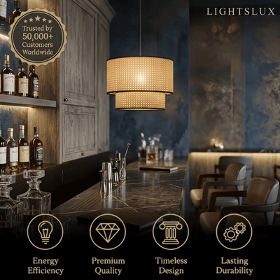 Rattan Pendant Light - Double-Layer Wood Lantern 