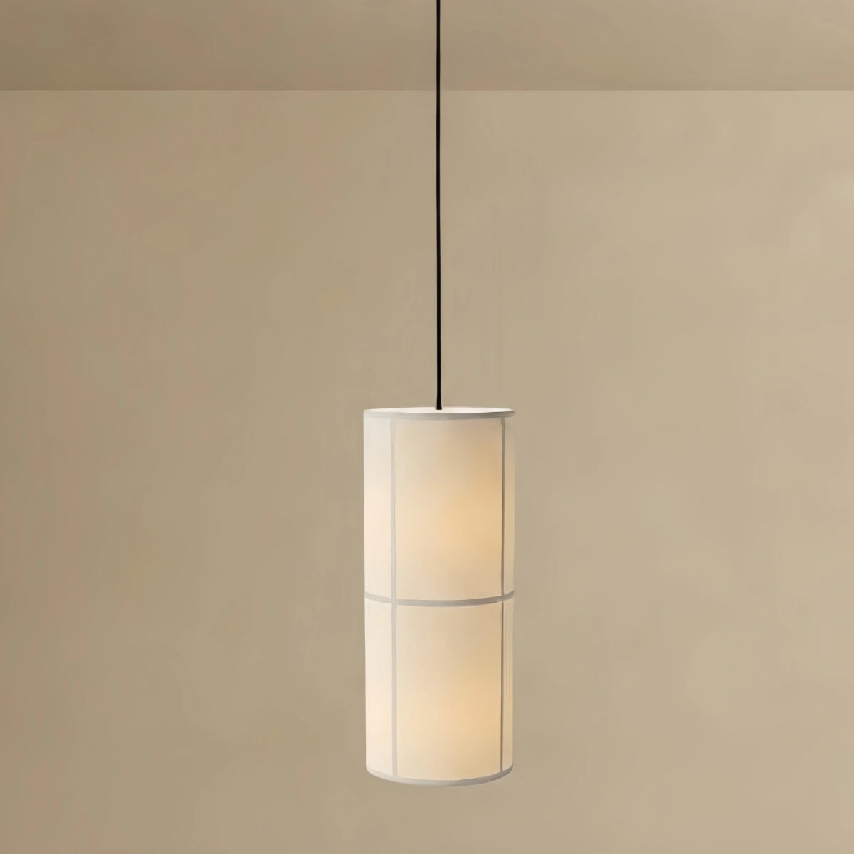 Modern Pendant Light — White Metal & Fabric Cylinder for Living Room