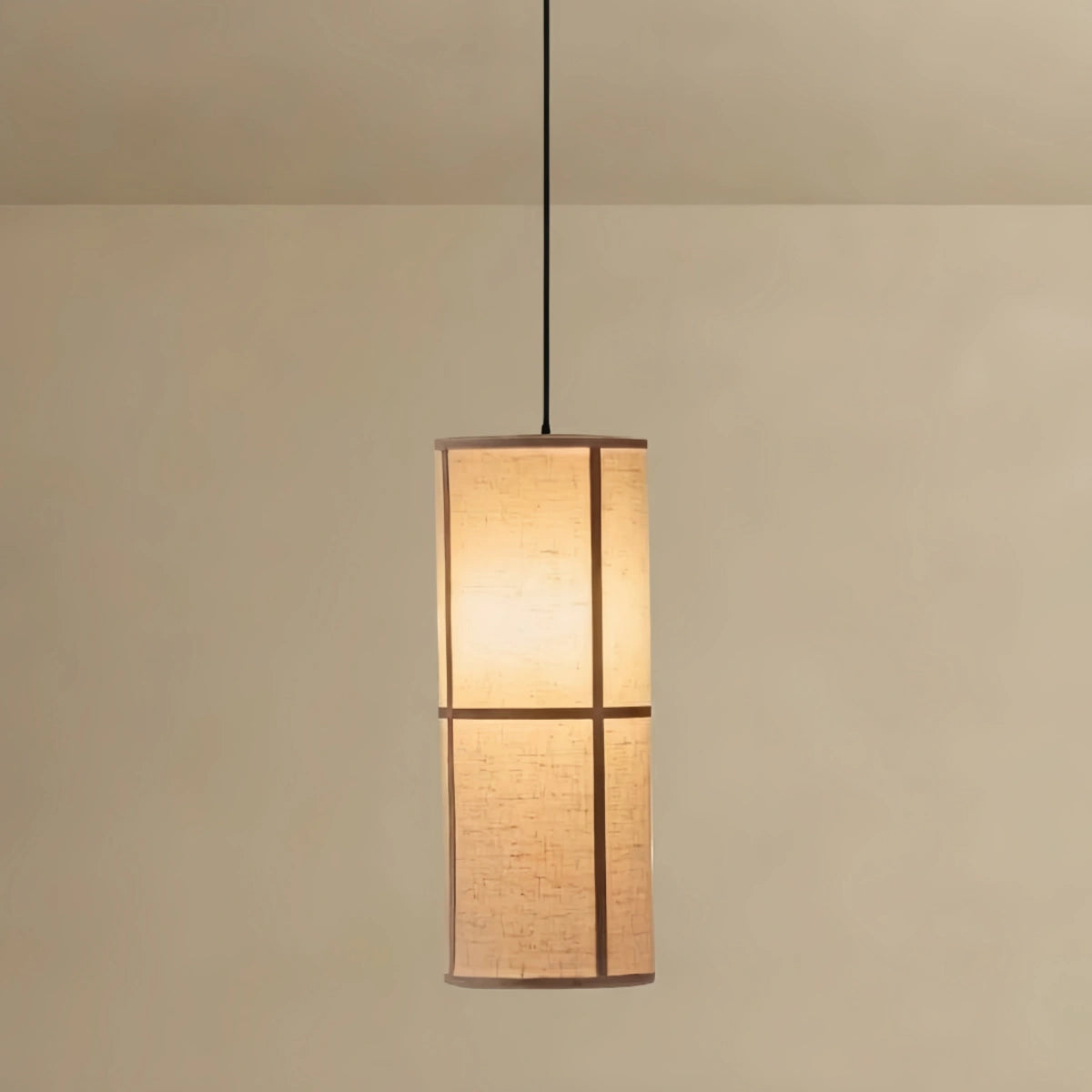 Pendant Light — White Metal & Fabric Cylinder for Living Room