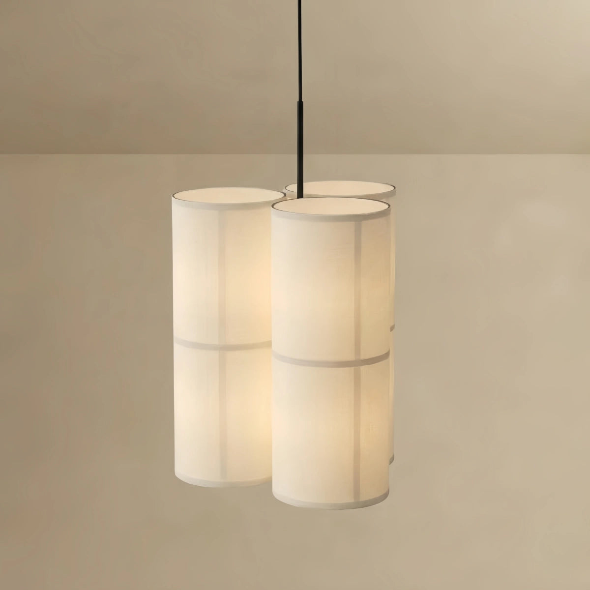 Zenno Modern Pendant Light — White Metal & Fabric Cylinde