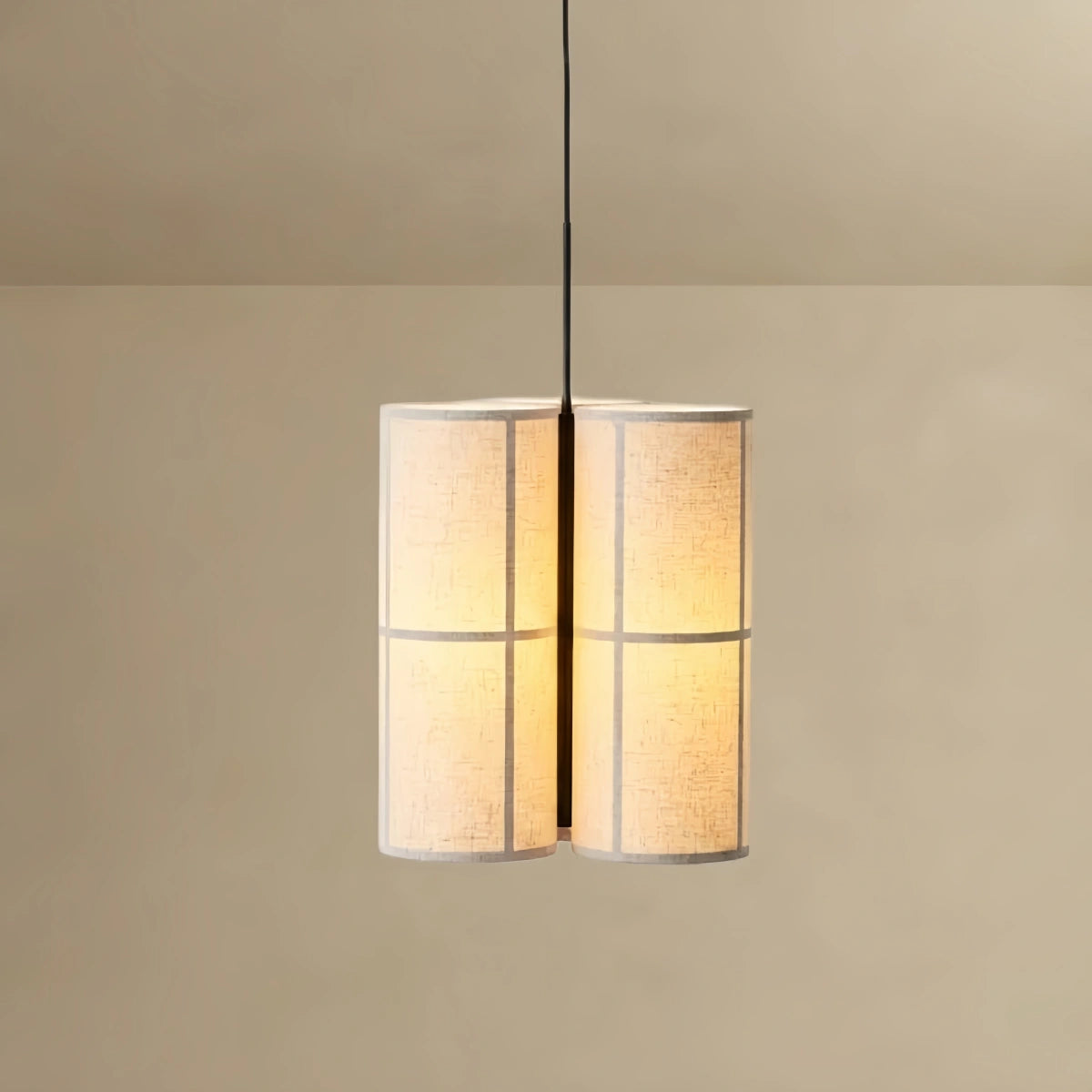 Modern Pendant Light — White Metal & Fabric Cylinder 