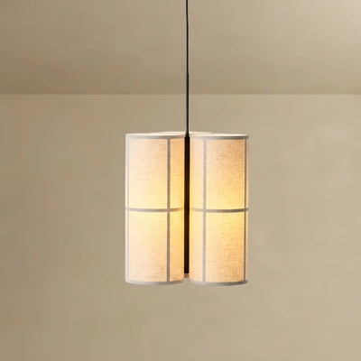 Modern Pendant Light — White Metal & Fabric Cylinder 