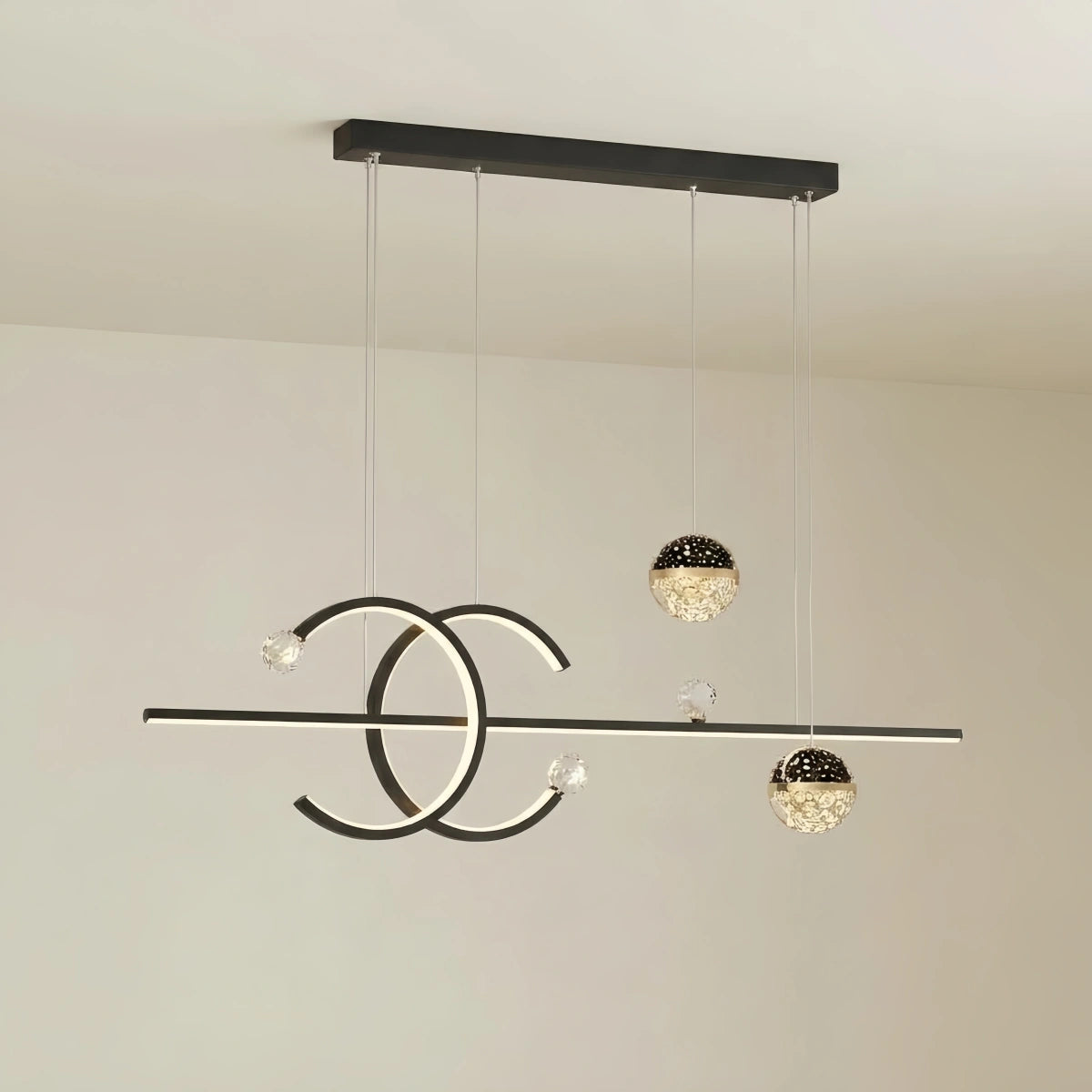Globe Pendant Light - Black/Gold Metal & Glass 