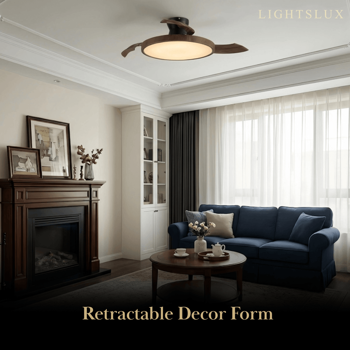 Sandora Modern Ceiling Fan Light -- PVC Acrylic Walnut Wood Black for Living Room