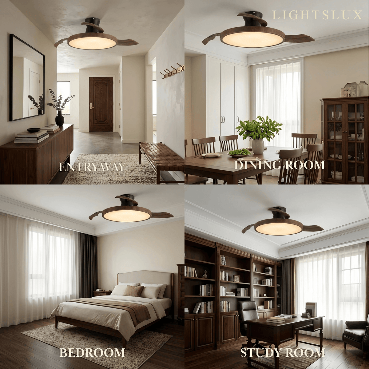 Sandora Modern Ceiling Fan Light -- PVC Acrylic Walnut Wood Black