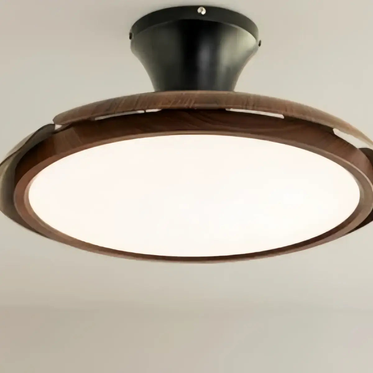 Sandora Modern Ceiling Fan Light -- PVC Acrylic Walnut Wood Black Detail