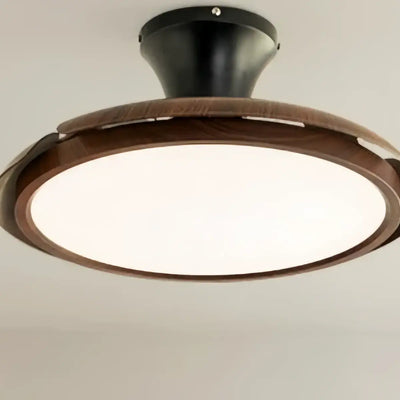 Sandora Modern Ceiling Fan Light -- PVC Acrylic Walnut Wood Black Detail