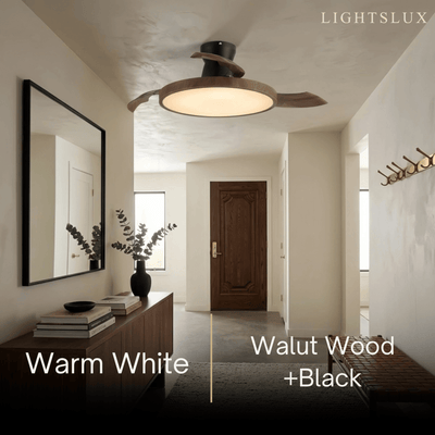 Sandora Modern Ceiling Fan Light -- PVC Acrylic Walnut Wood Black for Bedroom