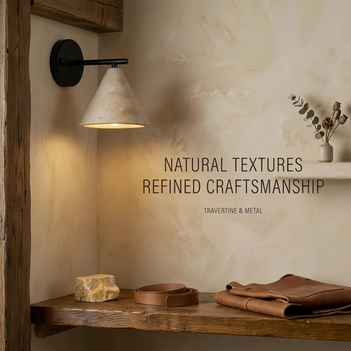 Natural Wall Lamp--Travertine & Wood for Outdoor Hallway