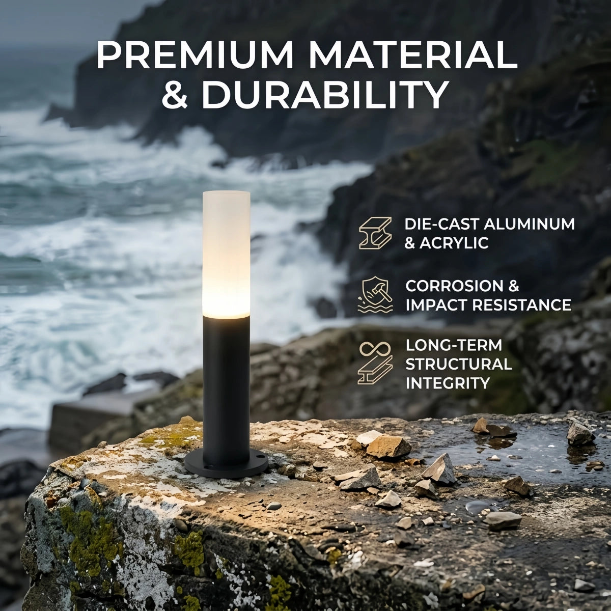 Zenno Minimalist Outdoor Floor Lamp--Aluminum Acrylic Black for Courtyard
