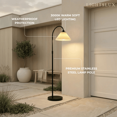 Solara Elegant LED Floor Lamp -- Stainless Steel & PC Black for Garden/Courtyard Features