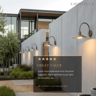 Solara Minimalist Arched Arm Wall Sconce — Stainless Steel Gold for Courtyard