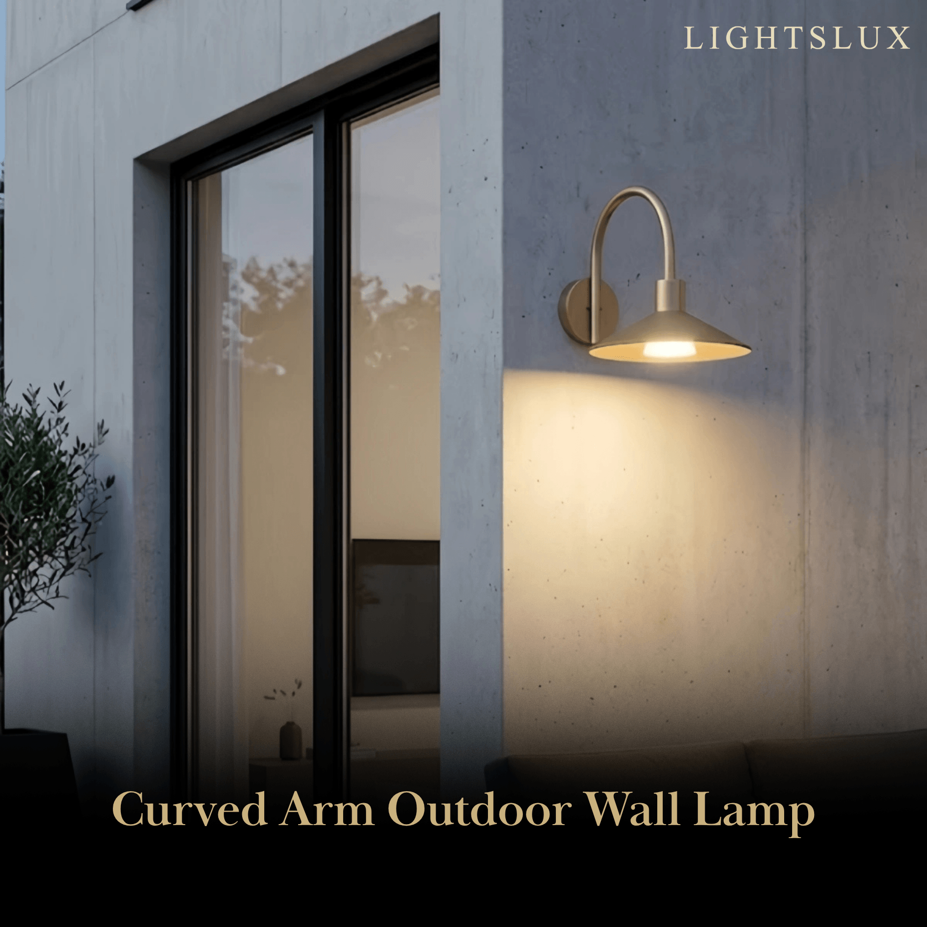 Solara Minimalist Arched Arm Wall Sconce — Stainless Steel Gold for Courtyard