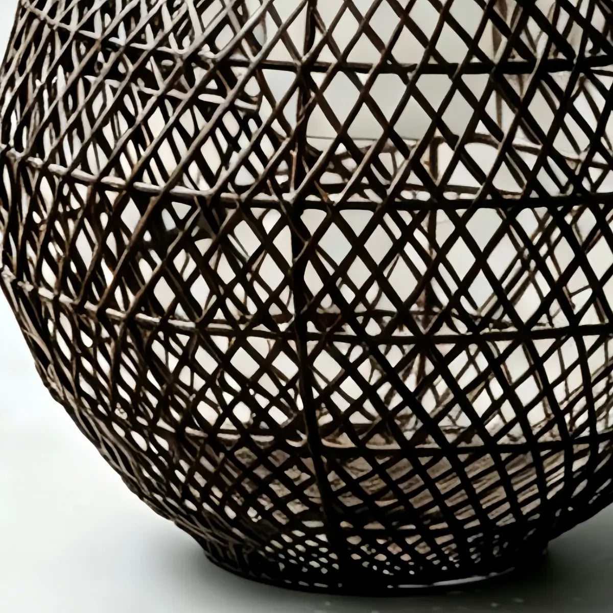 Solara Natural Handwoven Rattan Solar Lantern Floor Lamp -- Black for Garden Detail