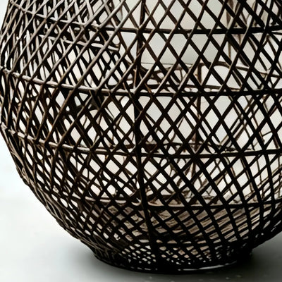 Solara Natural Handwoven Rattan Solar Lantern Floor Lamp -- Black for Garden Detail
