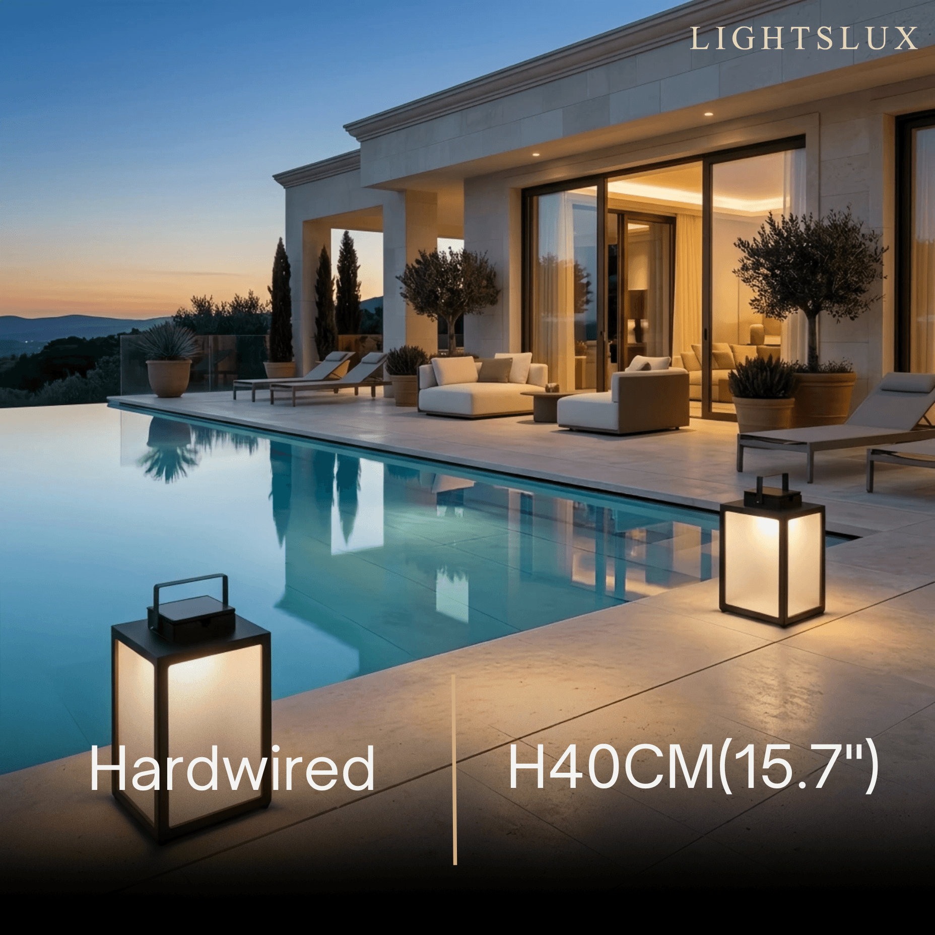 Minimalist LED Outdoor Lantern -- Stainless Steel & PC Black for Pool