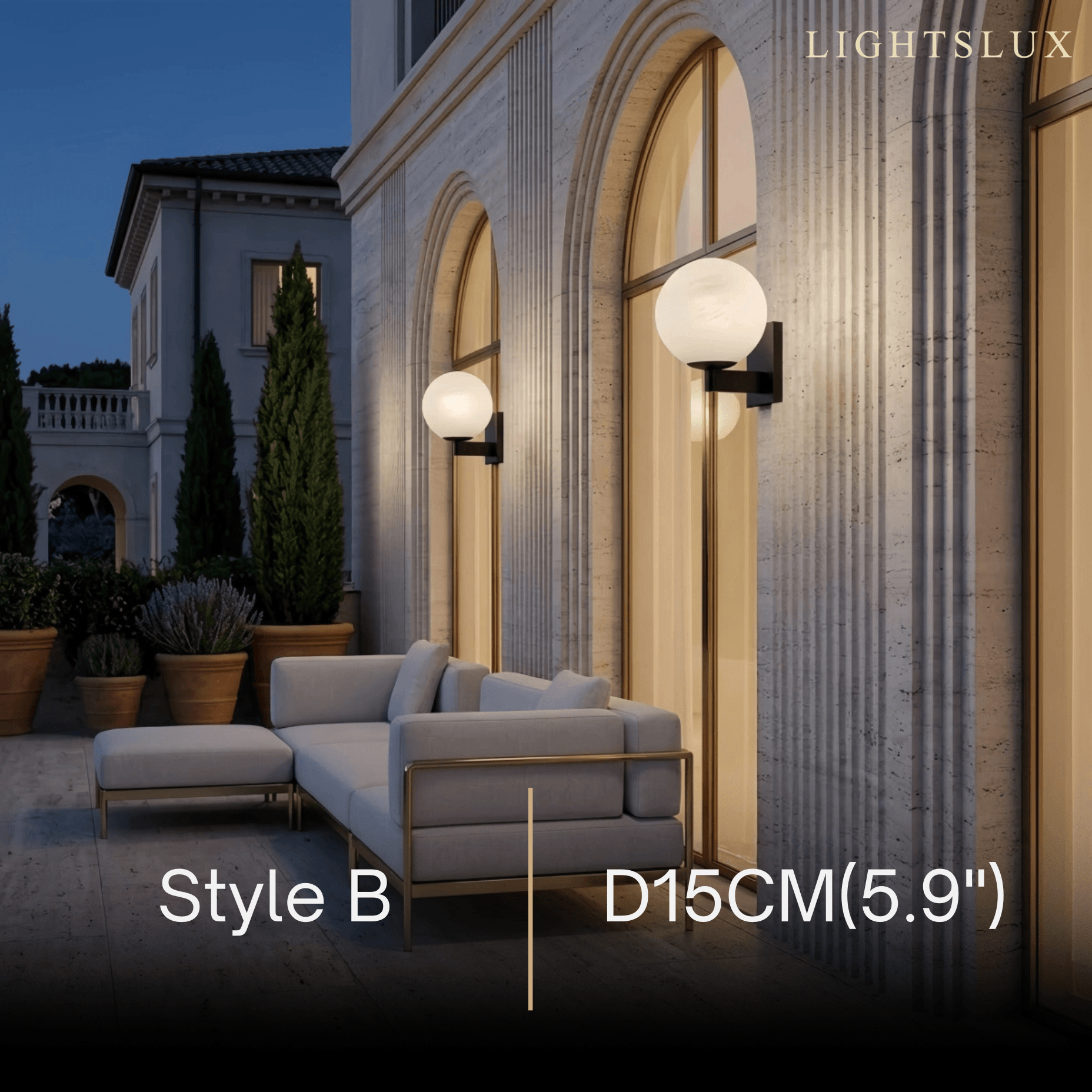 Art Deco Planet Wall Light -- Stainless Steel & Glass, Black/Beige for Terrace