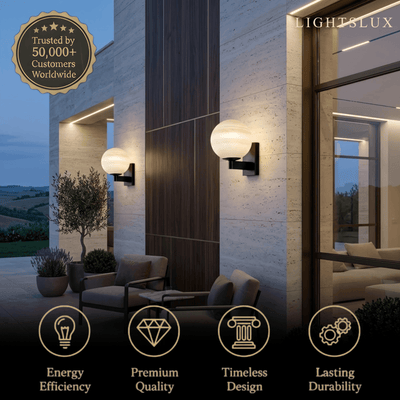 Lunara Art Deco Planet Wall Light -- Stainless Steel & Glass, Black/Beige for Outdoor