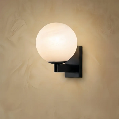 Lunara Art Deco Planet Wall Light -- Stainless Steel & Glass, Black/Beige for Terrace