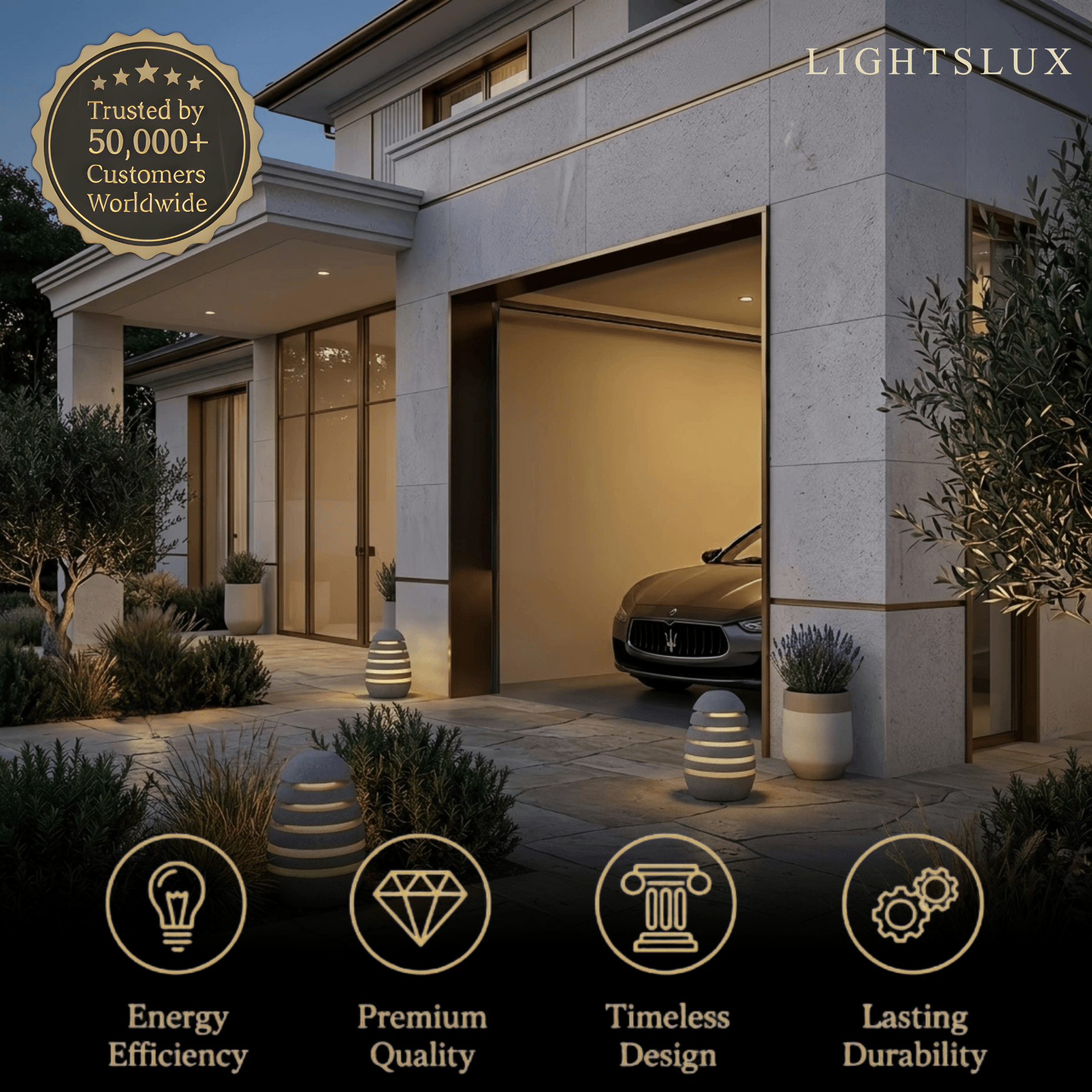 Solara Natural Floor Lamp--Resin Stone-gray for Outdoor Lawn