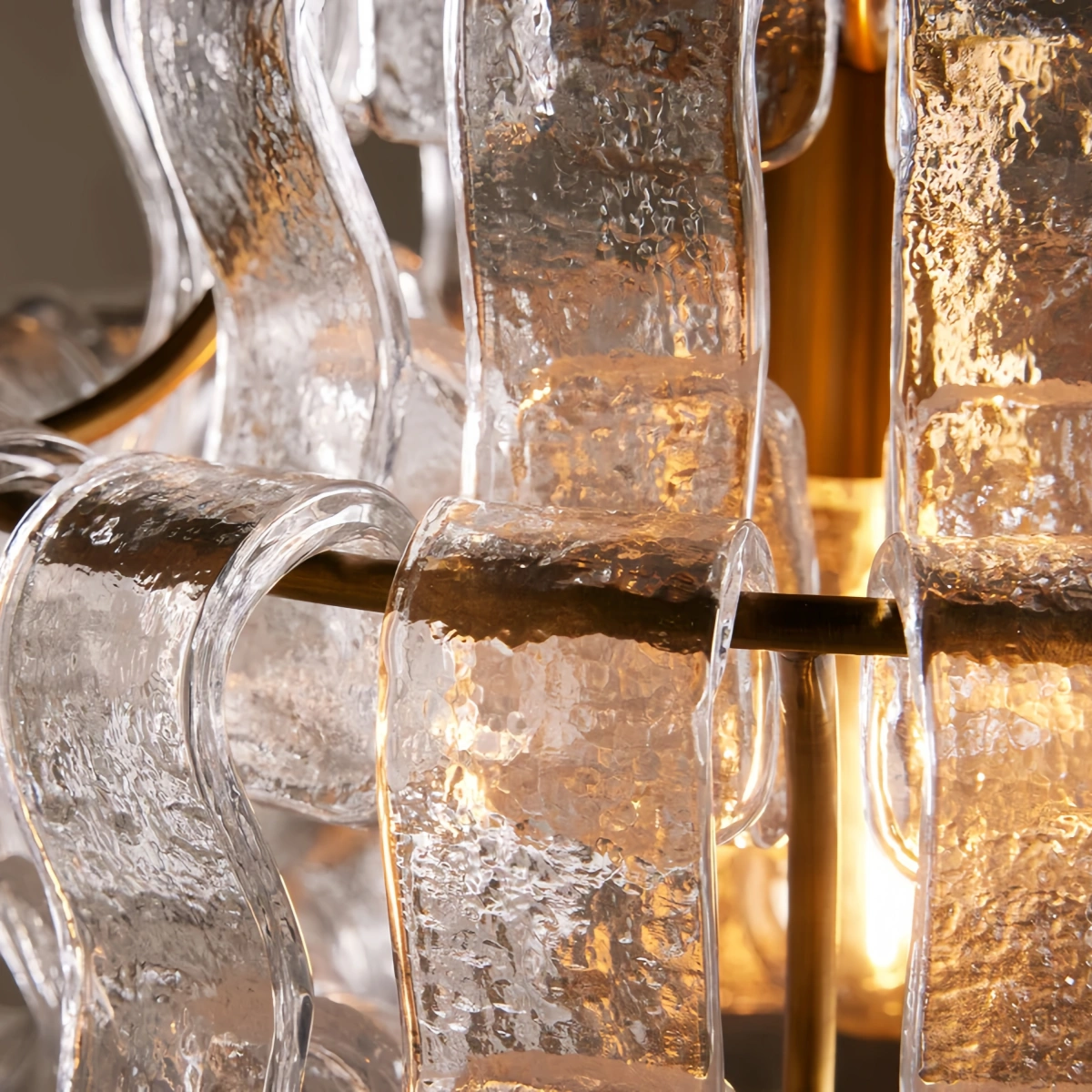 Art Deco Pendant Light -- Curved Textured Glass & Electroplated Brass