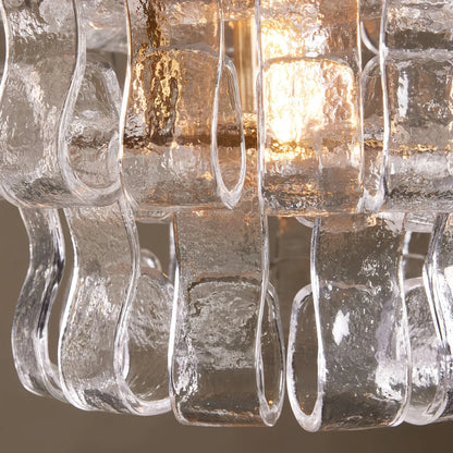 Art Deco Pendant Light -- Curved Textured Glass & Electroplated Brass