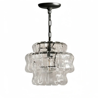 Art Deco Pendant Light -- Curved Textured Glass & Electroplated Brass