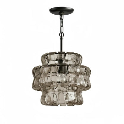 Art Deco Pendant Light -- Curved Textured Glass & Electroplated Brass