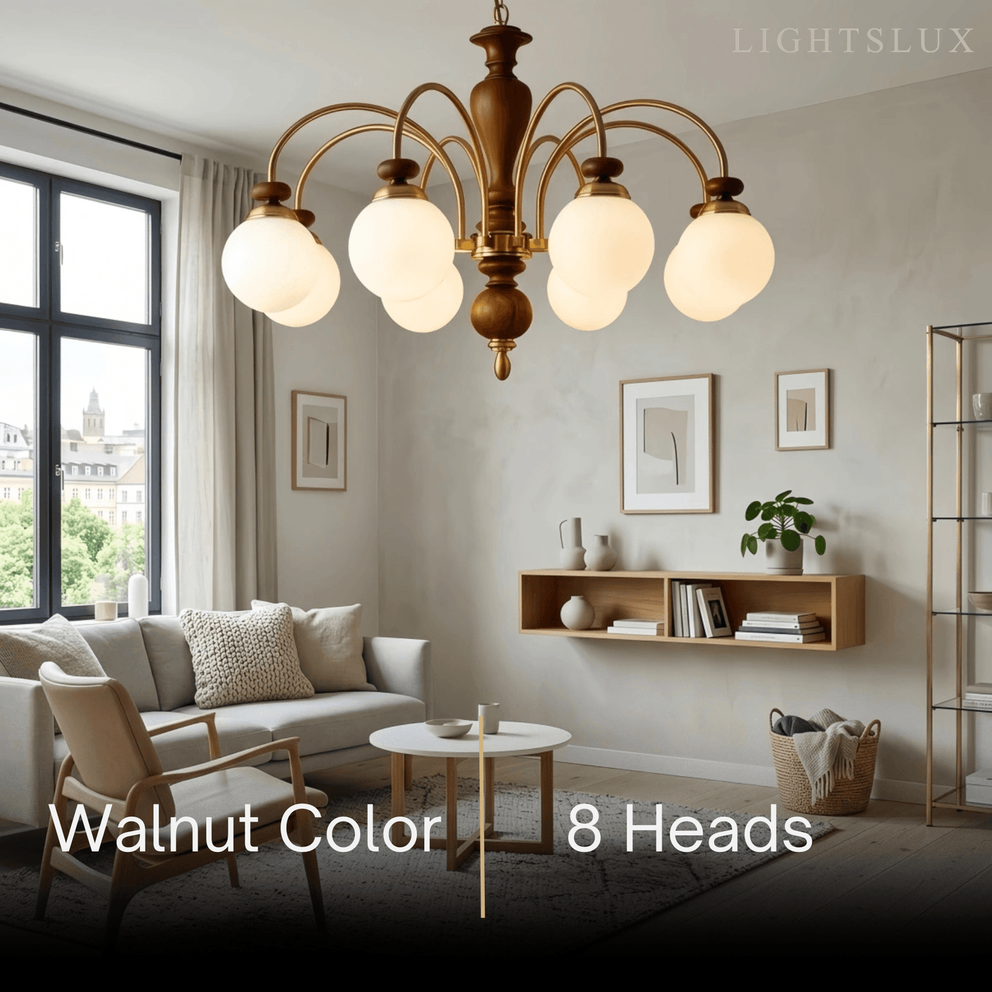 Velora Classic Wood & Glass Chandelier