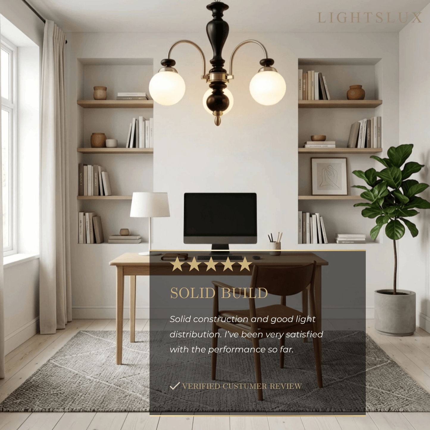 Velora Classic Wood & Glass Chandelier