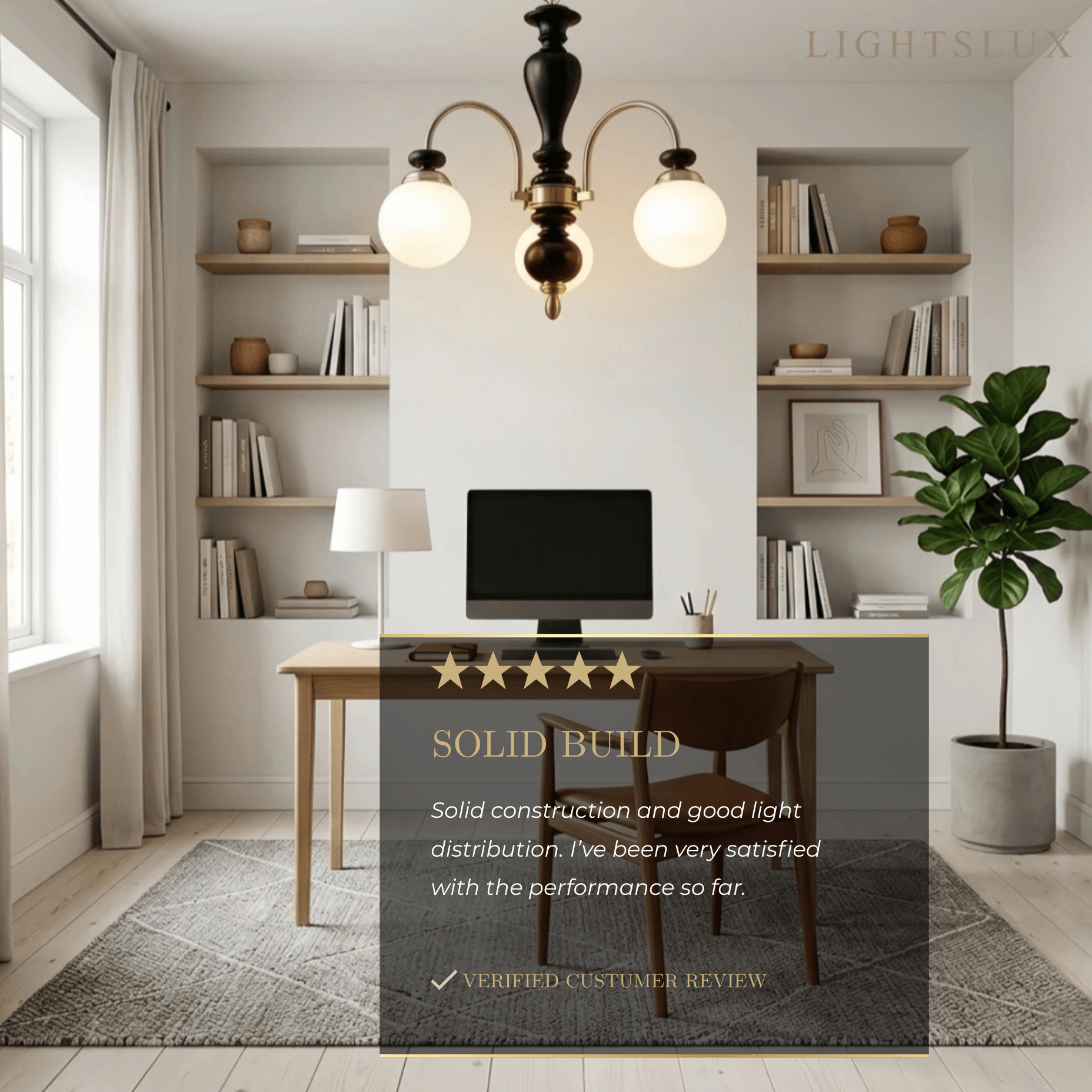 Velora Classic Wood & Glass Chandelier