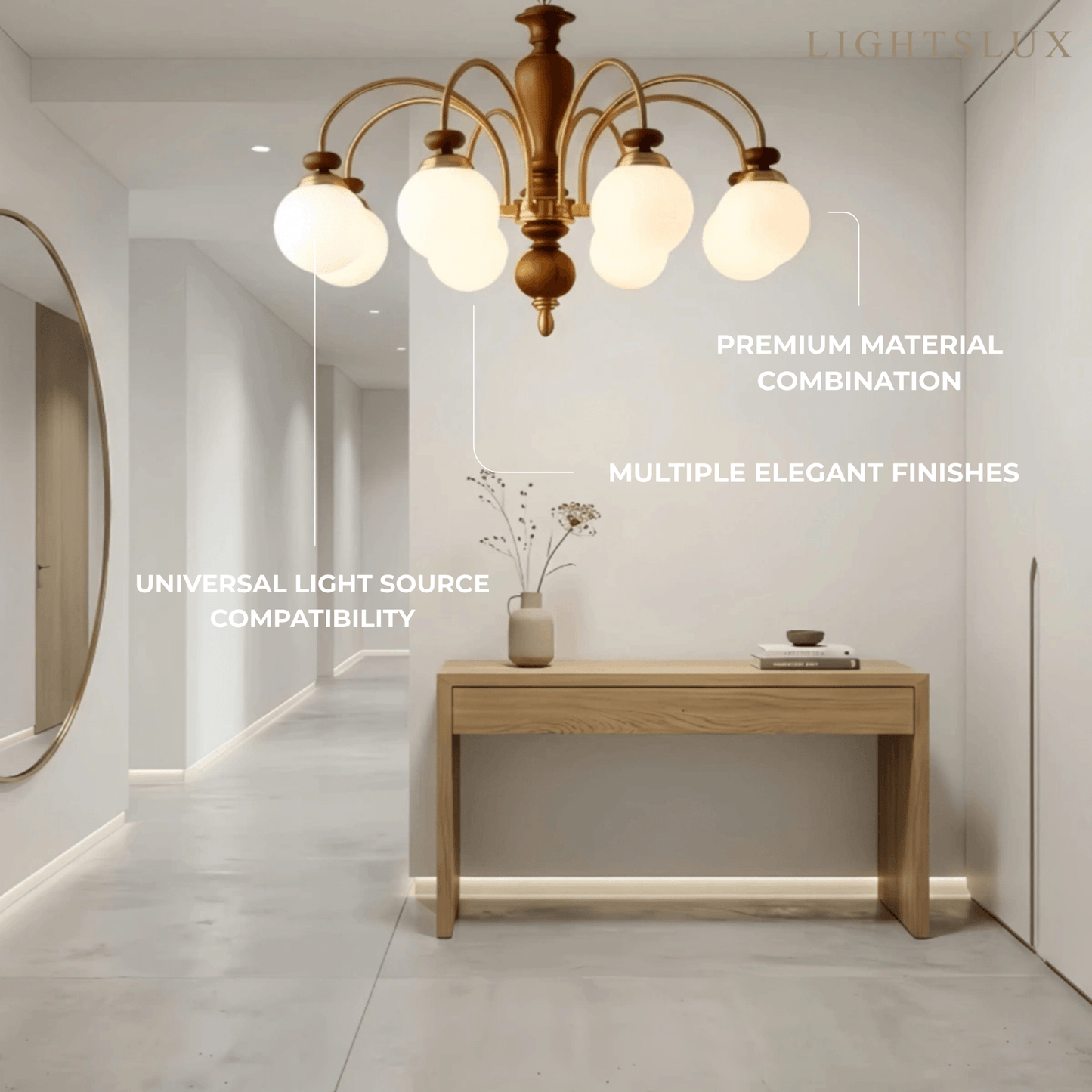 Velora Classic Wood & Glass Chandelier