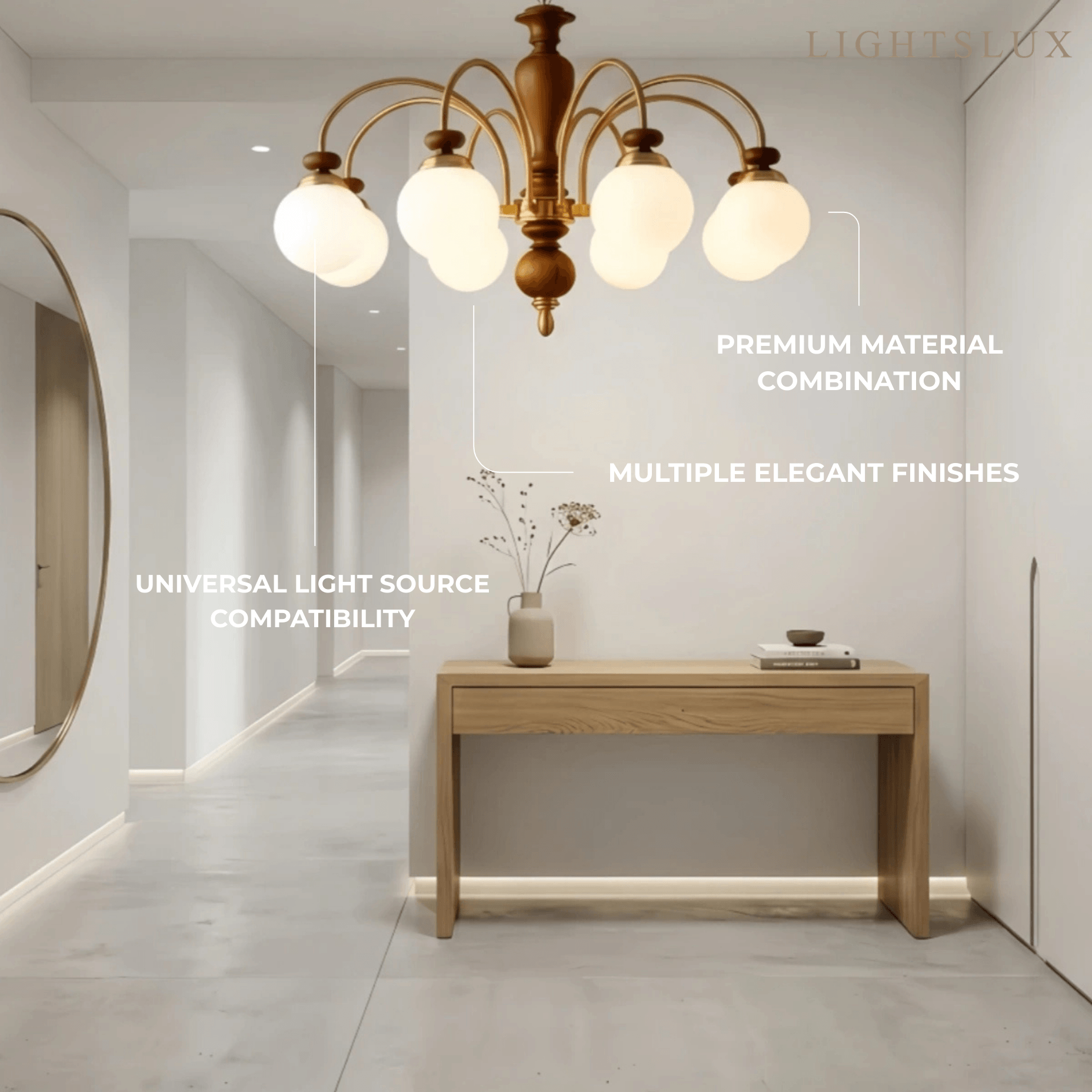 Velora Classic Wood & Glass Chandelier