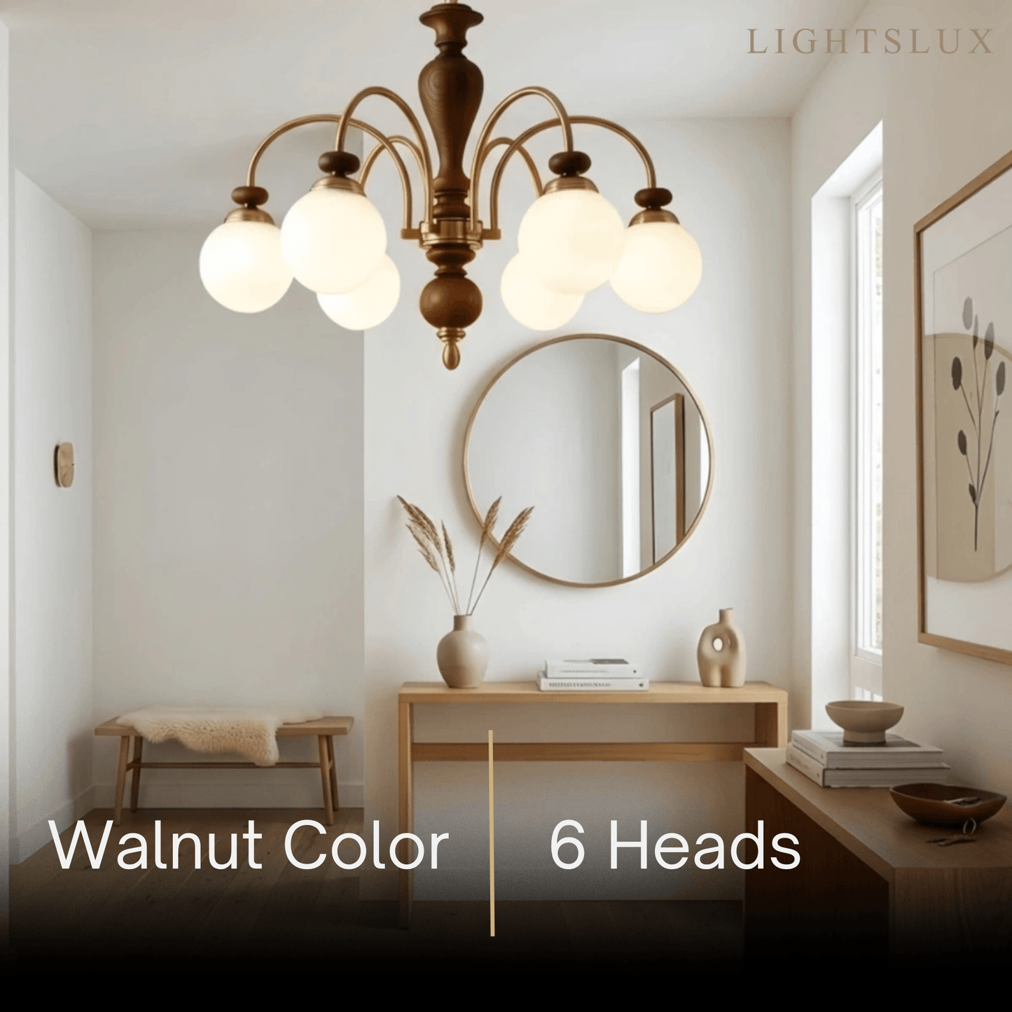 Velora Classic Wood & Glass Chandelier