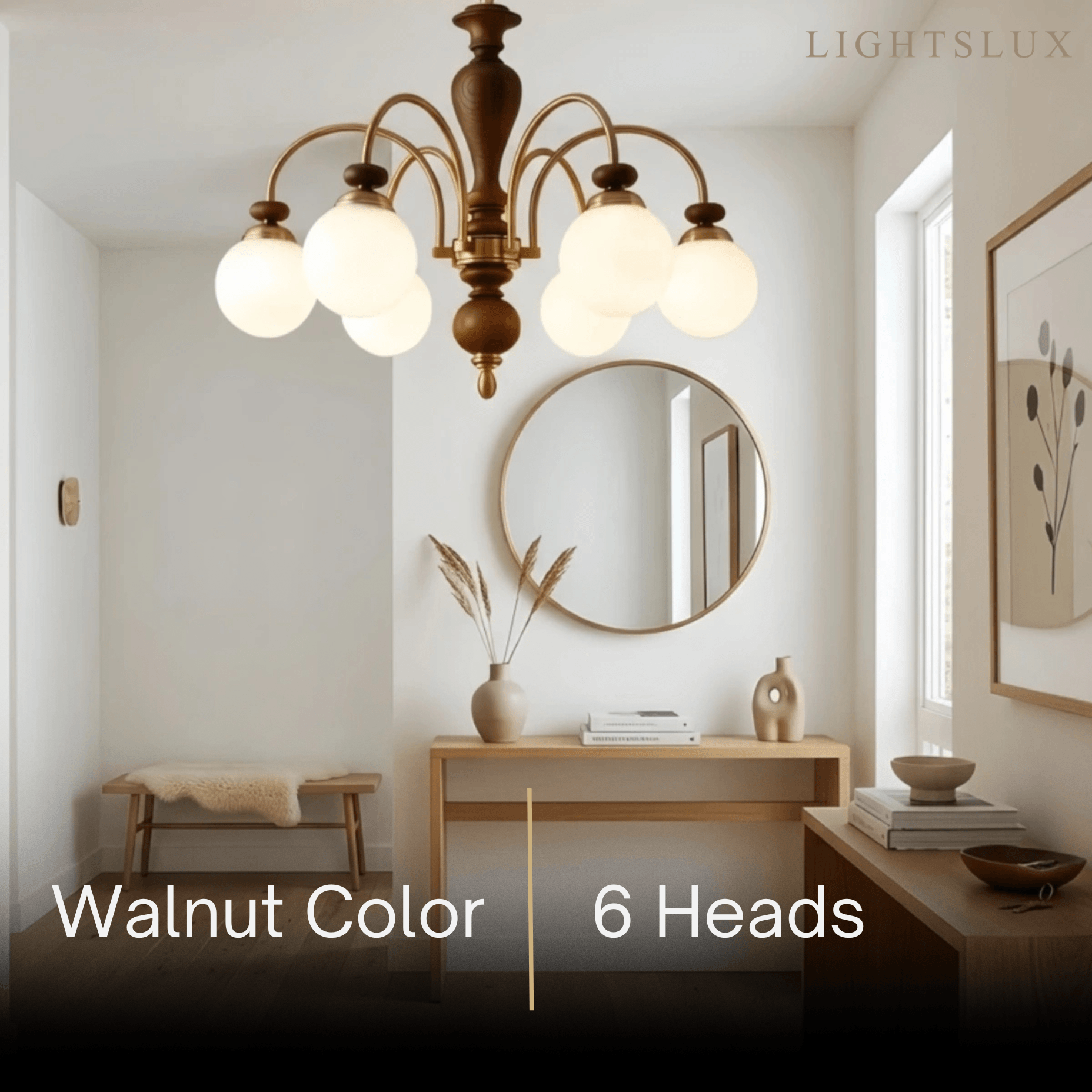 Velora Classic Wood & Glass Chandelier